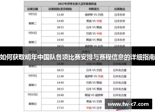 如何获取明年中国队各项比赛安排与赛程信息的详细指南