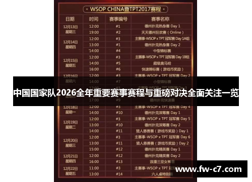 中国国家队2026全年重要赛事赛程与重磅对决全面关注一览