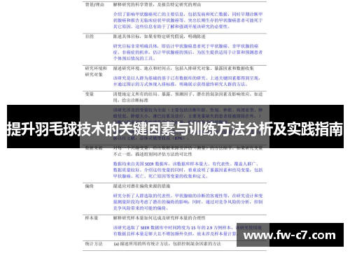 提升羽毛球技术的关键因素与训练方法分析及实践指南